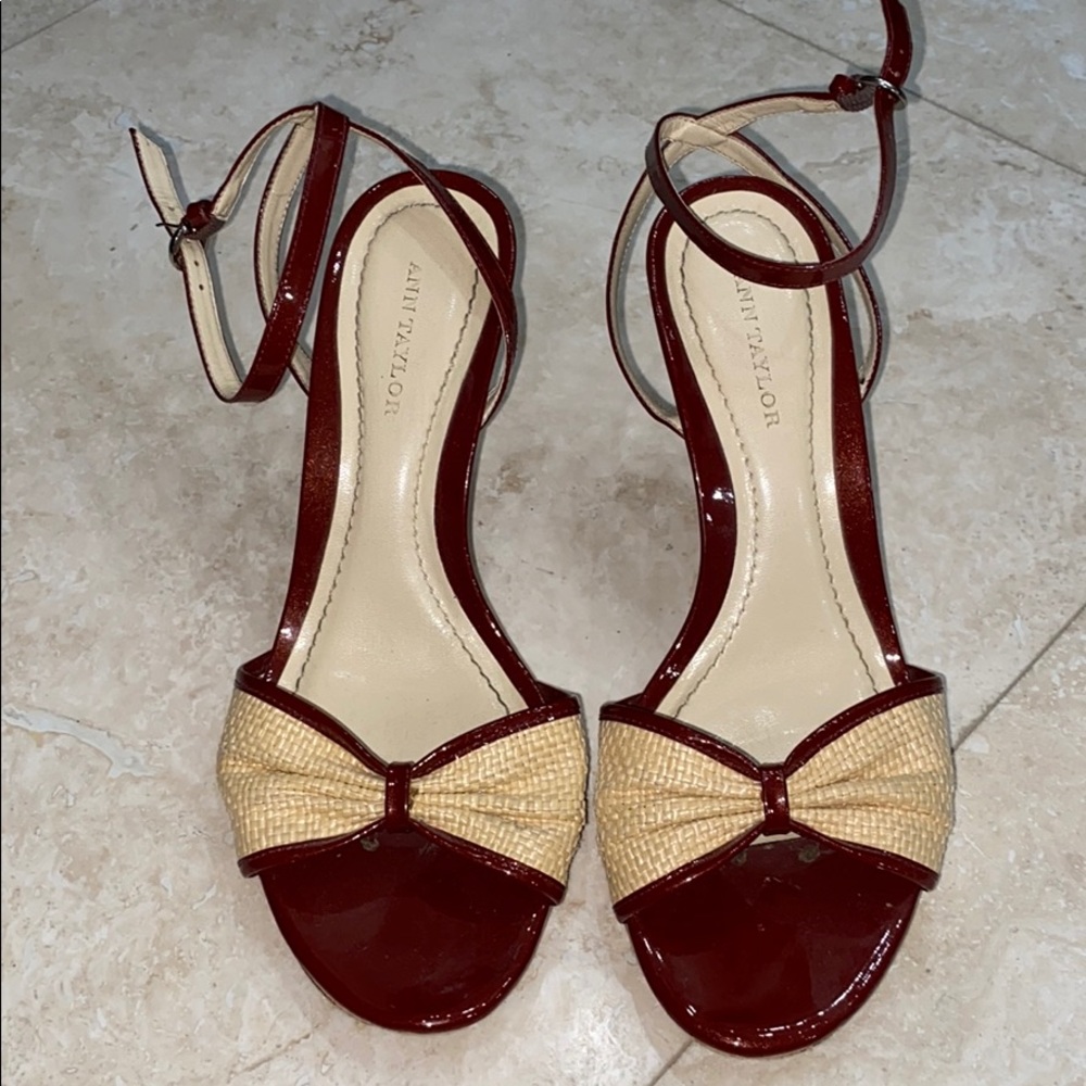 Ann Taylor Red Patent & Woven Leather Heels